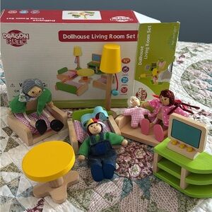 Delightful Dollhouse Living Room Set with Colorful Furniture by Dragon Drew
